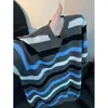 Camiseta de Punto a Rayas para Hombre, Verano Delgado Hueco, Manga Corta, Holgada Casual Versátil, Marca de Tendencia Estilo Americano
