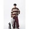Tricô Mohair Retrô Masculino Inverno Listra Americana Suéter Casual Marca Tendência High Street Solto Par Versátil Top