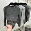 Nueva Camiseta Base de Manga Larga Rayada de Cuello Medio Alto, Cálida, Ajustada, para Capa Interior, para Mujer, Moderna, Versátil