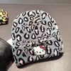 Bonito Gorro de Punto con Estampado de Leopardo de Gatito para Mujer, Otoño e Invierno, Adelgazante de Rostro, Circunferencia de Cabeza Grande, Gorro Cálido