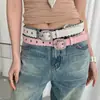 Cinturón Patchwork de Encaje Dulce Estilo Coreano para Mujer, Cinturón de Hebilla Cuadrada con Pedrería de Nicho, Accesorio de Cinturón de Cuero Casual Estilo Chica Picante