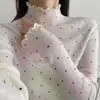 Nuevo suéter de punto para mujer de otoño e invierno con lunares, cuello semi-alto, top básico de capa base ajustado