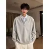 Sudadera de Otoño para Hombre con Nuevo Diseño, Cuello Polo con Media Cremallera, Diseño de Retazos Falso Dos Piezas, Manga Larga, Holgada, Versátil