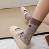 Calcetines Retro Europeos de Lunares y Rayas con Botones para Mujer, Serie Melad Color Café de Celebridad de Internet, Calcetines de Media Caña en Contraste, Calcetines Holgados