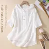 *** Salida de Remate*** Camisa de Algodón y Lino con Bordado Floral Económica para Mujer Verano Casual Holgada con Capucha Tendencia