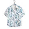 Camisa Floral Hawaiana de Manga Corta Unisex Camisa de Playa con Mangas de Tres Cuartos Talla Grande Atuendo de Pareja para Vacaciones en la Playa Camisa Floral