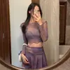 Maiô Novo Estilo Coreano, Conjunto de Biquíni Feminino Roxo em Renda de Três Peças, Moda Praia para Resort e Fontes Termais, Atacado de Fábrica para Mulheres