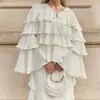 2025 Nuevo Diseño Elegante Vestido de Pastel Suelto con Cordones Manga Larga Chifón Vestido para Mujer