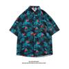 Verão Vintage Pintura a Óleo Retrô Gola Estampa Total Tendência Americana Masculina High Street Casal Camisa Manga Curta