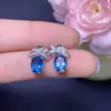 Aretes de Topacio Azul London Natural, Completamente Limpios y con Excelente Fuego, Tamaño de la Piedra Principal 6*8mm, 925