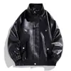Jaqueta de Couro Retrô Americana Masculina Primavera e Outono Tendência Desgastada Cool Senso de Design Explosivo Rua Motocicleta Couro PU Jaqueta de Casal