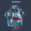 Verano Nuevo Estilo Coreano Ins Estilo Hong Kong Retro Floral Delgadas Camisas de Pareja Sueltas de Manga Corta para Hombres Modernas