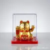 Ornamentos de Gato da Sorte Dourado Mini Automáticos de Energia Solar Abertura Presente Artesanato para Interior de Carro com Tampa contra Poeira