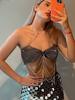 Europeu e Americano Sexy Spice Strap Rede de Pesca Strass Estiramento Halter Vest Estilo Americano Spice Girl Party Shiny Sling Strap
