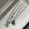 Cadena de Suéter Larga con Colgante de Perla Gris Princesa Diana para Mujer, Collar Accesorio de Otoño e Invierno, Cadena de Cuello Accesorio de Nicho de Lujo de Alta Gama