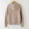 Cárdigan de punto grueso con capucha y cremallera 100% cachemira pura para mujer, color liso, abrigo nuevo Otoño e Invierno