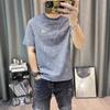 Estilo americano Waffle Branco Manga Curta Homens Em Torno Do Pescoço Dos Homens T-shirt Design Sense Moda Marca Moda Solta Mangas Cinco e Meia