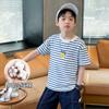 Camiseta de Manga Corta Rayada con Cara Sonriente para Niños, Algodón Puro para Verano Infantil, Nueva y Elegante Prenda 2026, Venta al por Mayor de Fábrica