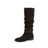 Botas de Gamuza de Cuero Artístico Vintage con Tacón Grueso de 2.5 cm Fruncidas Botas Vaqueras para Mujer 2026 Otoño/Invierno Nuevas Botas Largas con Cuentas
