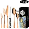 Amazon 1010 Juego de Cubiertos para Bistec de Acero Inoxidable, Tenedor y Cuchara de 24/48 Piezas Juego de Cubiertos para Hotel Transfronterizo Juego de Vajilla Estilo Occidental