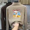 Estilo Otoño e Invierno Moda para Bebés Elegante Camiseta de Forro Polar para Niñas de Tamaño Mediano a Grande Cuello Medio Alto Manga Larga Top Rayado