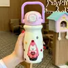 Copo d'água fofo, estilo novo, aparência premium, portátil, para duas bebidas, aço inoxidável 316, copo térmico com canudo infantil
