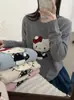 26 Novidades de Outono Blusa Estilo Coreano 100% Lã Estampa Fofa de Gato Gola Redonda Malha Versátil Suéter Pulôver Feminino