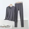 Nuevo conjunto de dos piezas para mujer, camiseta básica de manga larga con cuello en V de modal y pantalones, conjunto ligero de ropa casual para el hogar talla grande