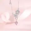 Collar de Plata de Ley S925 con Corazón de Diamante Rosa Dorado para Mujer, Estilo Lujo Ligero, Moda de Gama Alta, Cadena para Clavícula Incrustada de Diamantes