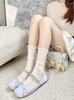 Calcetines Lolita de Pantorrilla Calcetines Finos de Encaje a Media Pantorrilla Calcetines de Felpa Blancos de Primavera y Verano para Mujer Transpirables Calcetines Lolita