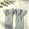 Medias de silicona antideslizantes hasta la rodilla con estampado de pavo real, ribete de encaje gris, estilo fino de primavera/verano, color liso, medias grises hasta el muslo