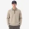 Suéter de malha masculino de manga comprida com gola virada, estilo high street americano, vibe old money, casual, novo modelo primavera/outono