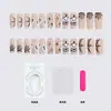 Uñas cuadradas cortas para presionar de Halloween con diseños de calabaza y fantasma, color nude con pedrería, 24 piezas