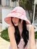 Sombrero de pescador de ala ancha para mujer, fresco al tacto, protector solar para primavera, con cordones, hace que la cara se vea más pequeña, protección UV, sombrero tipo cubo de moda
