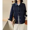 Camisa de mezclilla lavada estilo workwear, chaqueta corta elegante, nuevo top de algodón mezclilla para mujer primavera/otoño 2026