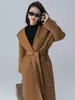 Abrigo largo grueso para mujer, color liso, con capucha, sin botones, cordones, doble cara, terciopelo de camello, holgado, adelgazante, para ir al trabajo