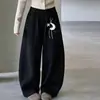 Calça de moletom outono e inverno para meninas 2026 nova casual estilo coreano com forro de fleece perna larga tendência para meninas mais velhas