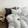 Estilo Coreano Ins Amigo da Pele Algodão Ultra Macio Conjunto de Três ou Quatro Peças Listrado Simples Ins Amigo da Pele Lençol de Cama para Dormir Nu Capa de Edredom Roupa de Cama