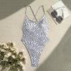 Traje de Baño Bikini Sexy sin Espalda Tipo T Estampado Cebra Bronceado Europeo y Americano Nuevo 2025 Transfronterizo
