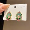 Pendientes Ovalados de Perla con Goteo de Aceite Flor de Aguja Plateada, Estilo Corte Vintage, Pendientes Exquisitos y Elegantes, Lujo Ligero y Sensación de Alta Gama