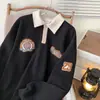 Sudadera Waffle para Hombre Primavera y Otoño Marca de Moda Bordada Solapa Retro Americano Peso Pesado Pareja Chaqueta de Manga Larga