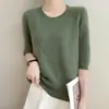 Suéter de Punto para Mujer con Cuello Redondo 2026 Otoño/Invierno Nuevo Estilo Hueco de Cinco Mangas Holgado Pulóver Capa Base Suéter Delgado