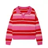 Z Estilo Europeu e Americano Transfronteiriço 2025 Nova Moda Elegante Roupas Femininas Atacado Malha com Gola Polo Listrada 5536218