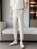 Pantalones Trendy de Hombre para Primavera Estilo Coreano Ajustados Rectos Casuales Tallas Grandes de Negocios Pantalones Largos de Nueve Puntos Pantalones de Traje Estilo Británico