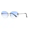 Nuevas Gafas de Sol de Moda Europeas y Americanas con Borde Cortado Ovalado para Mujer, Gafas de Sol Antiv UV de Moda, Montura Sin Marco de Cabeza de Leopardo de Gama Alta