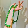 Colar Corrente para Suéter com Design de Cristal Branco, Calcedônia Verde Natural Verde Imperial Transparente de Gelo de 10mm de Alta Qualidade