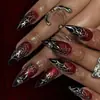 24 Piezas de Uñas Postizas de Halloween Elementos de Halloween Telaraña 3D de Terror Uñas con Degradado Negro y Rojo