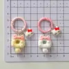 Lindo Gato de Dibujos Animados Donut Colgante de Resina Llavero Accesorio para Mochila Auriculares Regalo Femenino para Mejor Amiga
