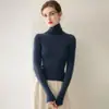 Suéter 100% cachemira pura para mujer, de cuello alto, listo para usar, ajuste slim para otoño e invierno, cuello alto apilado, camiseta base de punto ajustada
