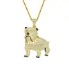 Colar com pingente de cachorro Bulldog de hip hop europeu e americano, totalmente cravejado de diamantes, personalizado, acessórios de liga metálica descolados para boate, colar masculino